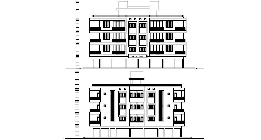 G+3 Storey Apartment Front And Rear Elevation Design Download DWG File