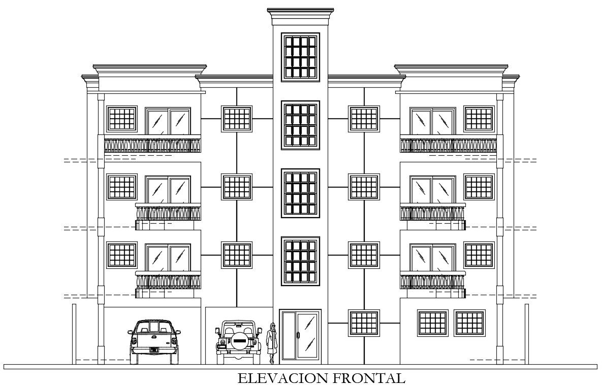 G+3 Storey Apartment Front Elevation Design Download DWG File