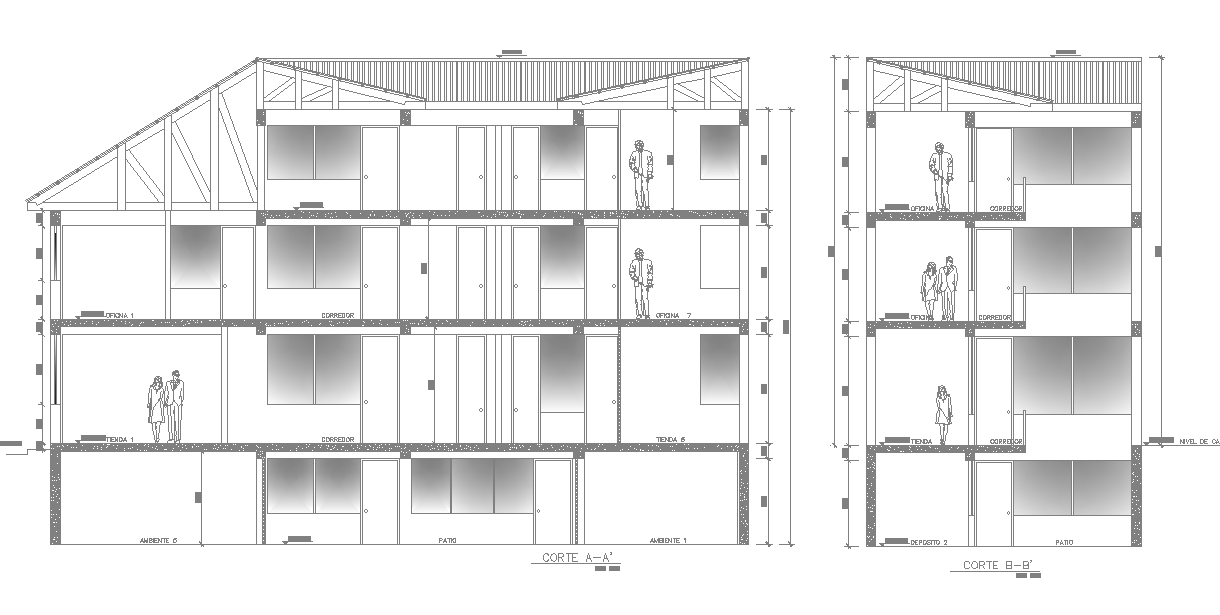 G+3 Storey Floor Level Building Section CAD Drawing DWG File