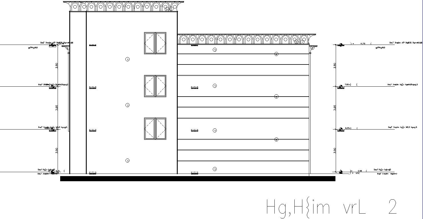 G+3 storey commercial building side view in detail AutoCAD drawing