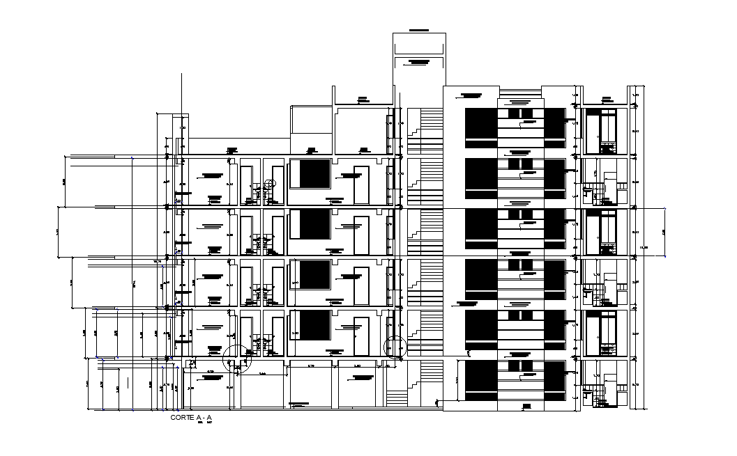 G+4 Storey Apartment Building Sectional Elevation Design Download DWG File