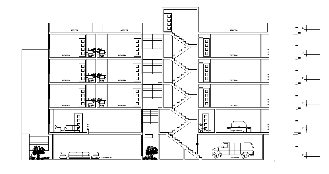 G+4 Storey Corporate Office Building Section Drawing Download DWG File
