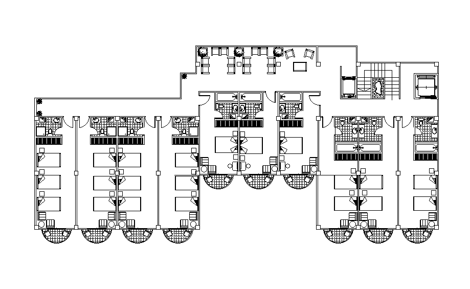 G+4 hotel plan is given in this Autocad drawing file. Download now.
