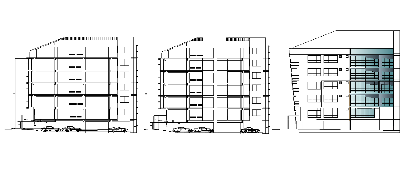 G+5 floor apartment building elevation is given in this 2D AutoCAD DWG drawing file. Download the 2D Autocad drawing file.