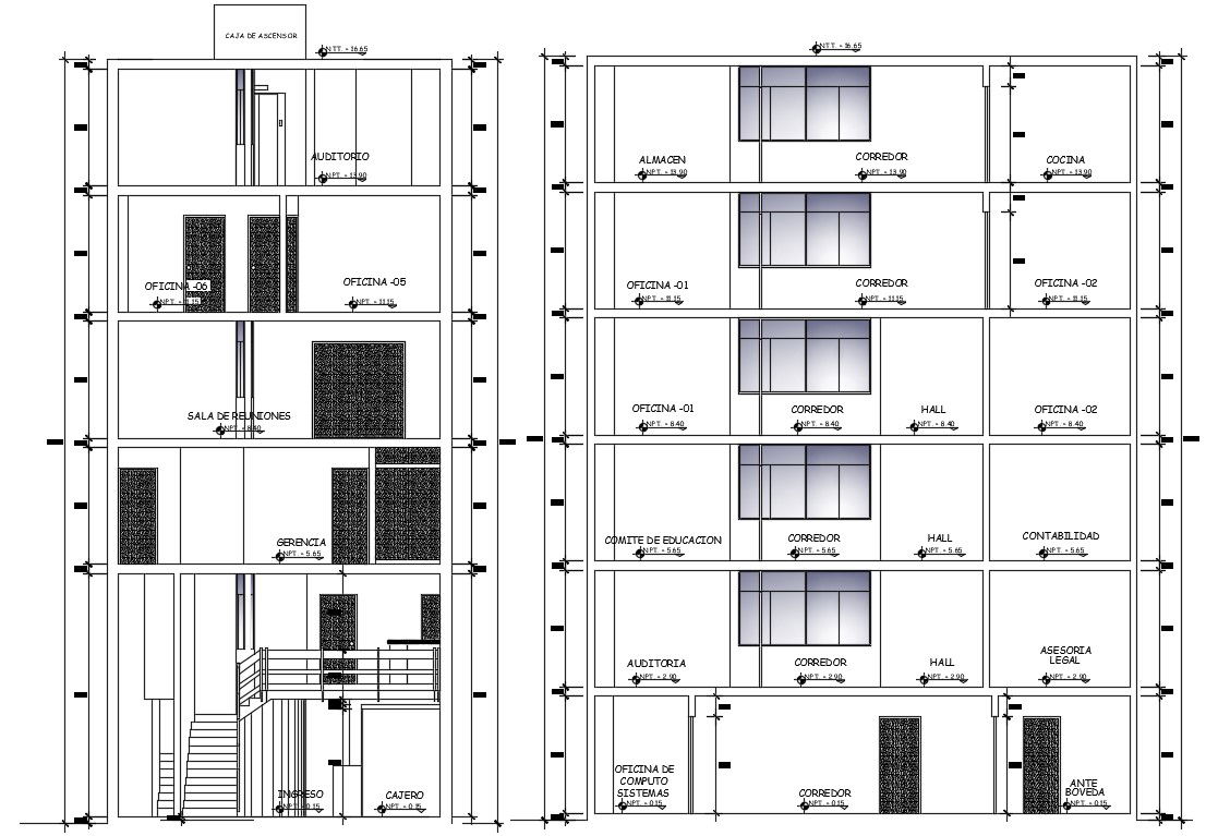 G+5 office building elevation CAD drawing details. Download now.