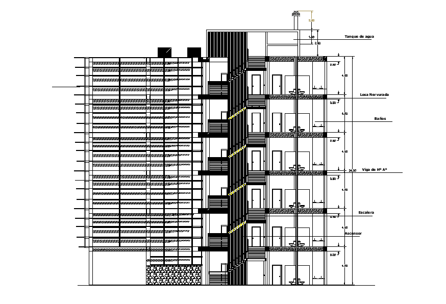G+5 office building is presented in this Autocad drawing file. Download now.