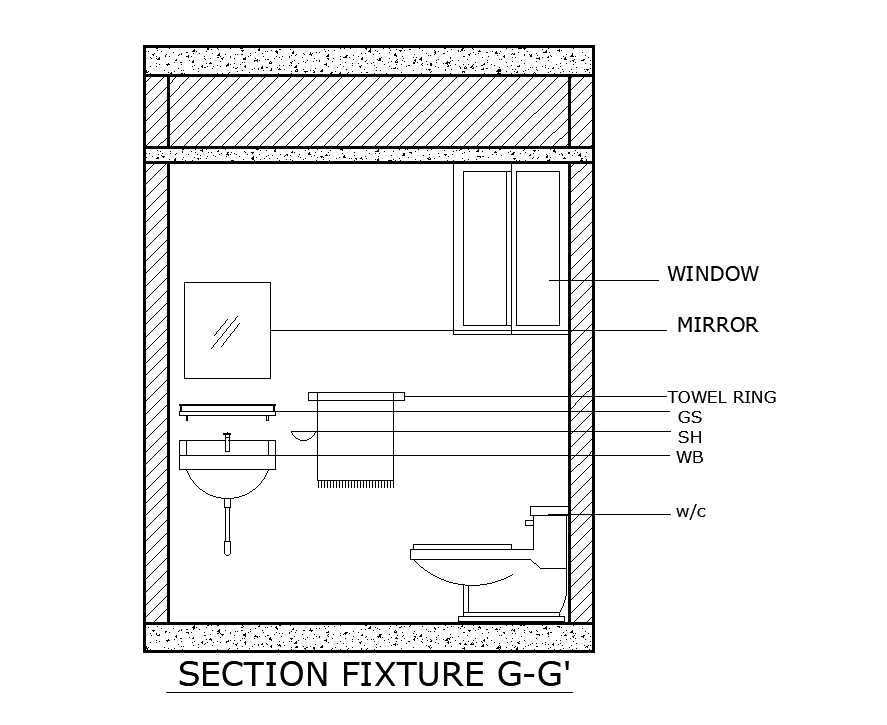 GG section view of Fixture layout of the toilet is given in this Autocad file. Download now.
