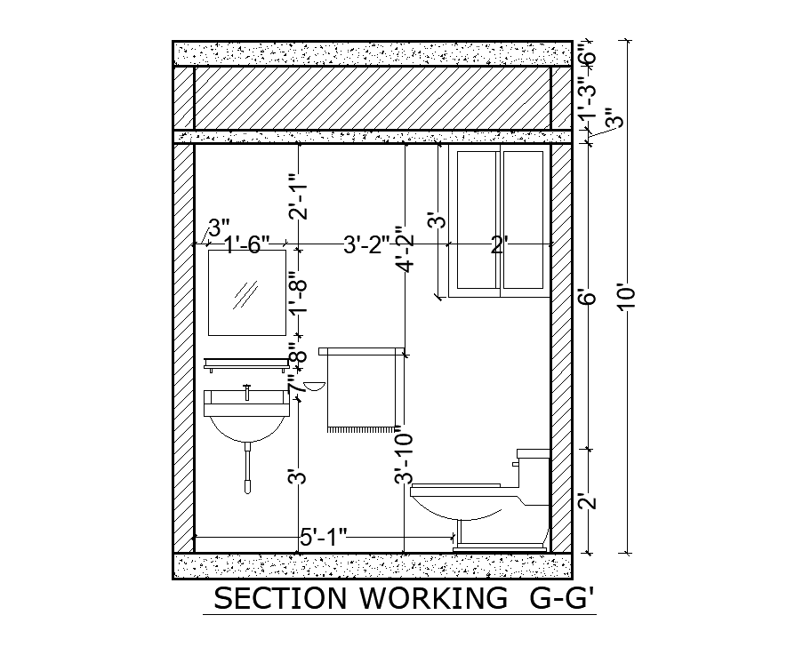 GG section view of working layout of the toilet is given in this Autocad file. Download now.