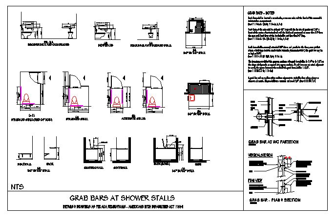 GRAB BARS AT SHOWER STALLS DESIGN DRAWING