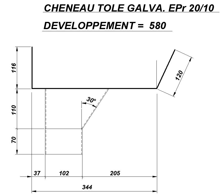 Galvanized sheet details of the gutter in AutoCAD 2D drawing, CAD file, dwg file