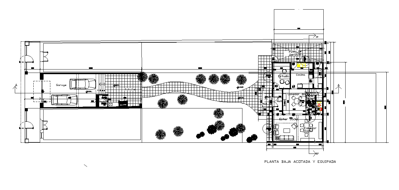Garage With House Ground Floor Plan AutoCAD Drawing DWG File