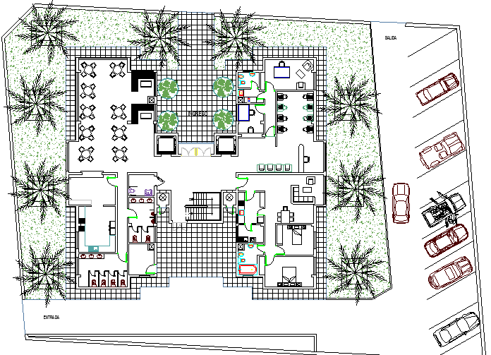 Garden Cafeteria and Parking Area Architecture Design dwg file