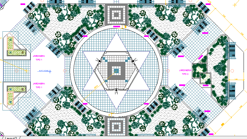 Garden Details of Government Building Elevation dwg file