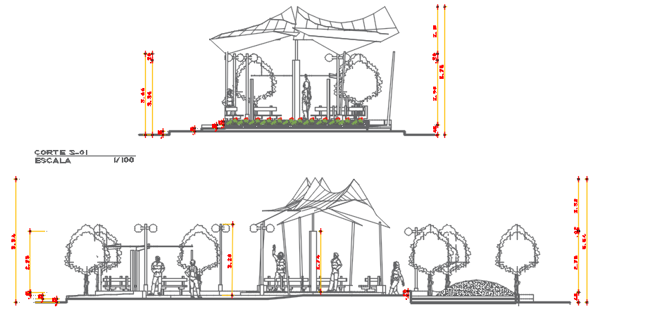 Garden area sitting section detail dwg file