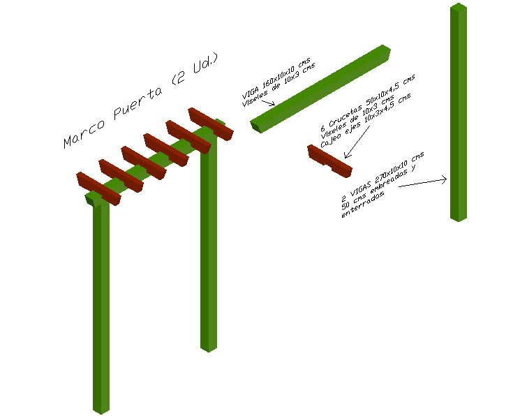 Garden door design view with assembly view