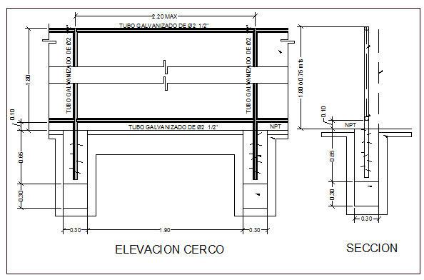 Garden fence elevation and section details dwg file