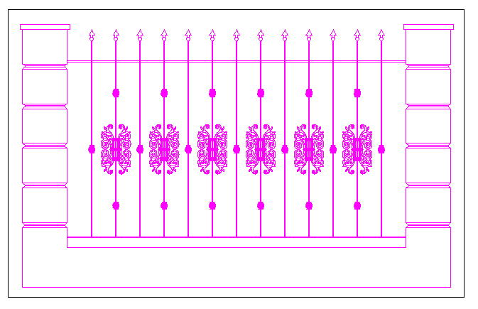 Garden forged fence between pillars dwg file