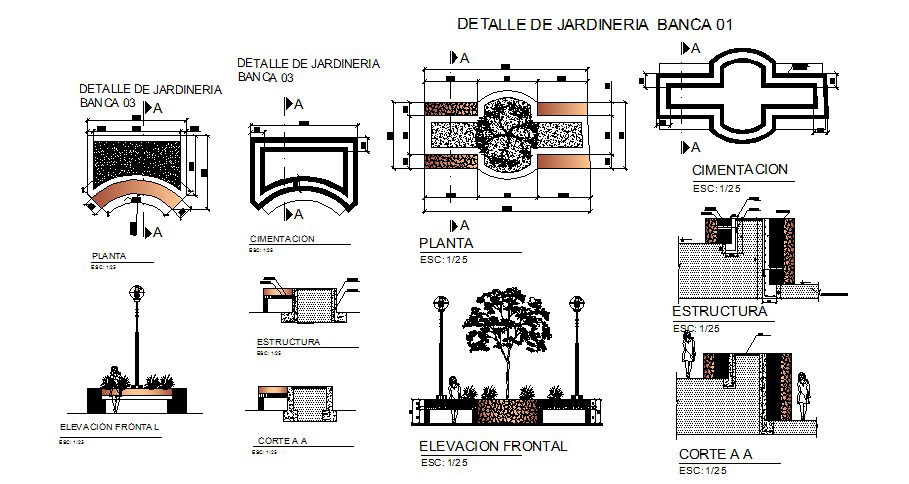 Garden furniture and equipment detailed architecture project dwg file
