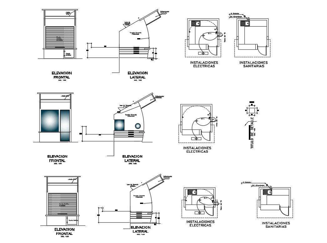 Garden kiosk elevation, section and auto-cad details dwg file