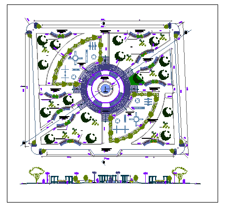 Garden landscaping with main gate details dwg file