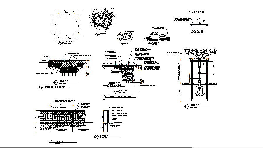 Garden pedestrian walk and landscaping structure details dwg file