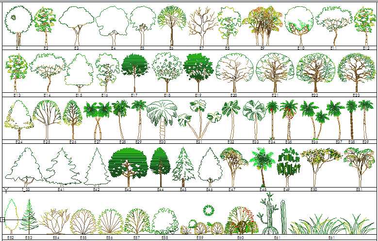 Garden tree blocks design details dwg file