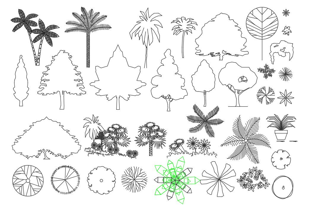 Garden AutoCAD Blocks Top View And Elevation Design