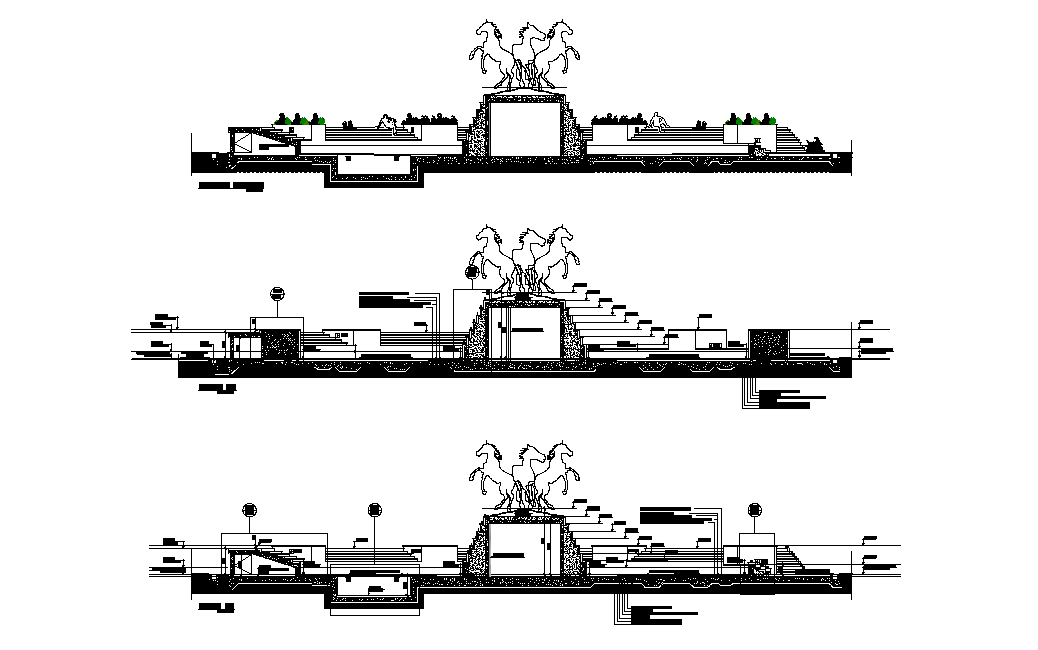 Garden Horse Statues Drawing Download DWG File