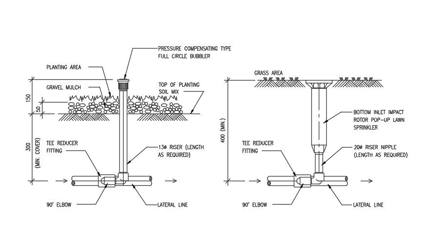 Garden pipe fitting details AutoCAD file, 2d drawing