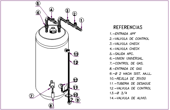 Gas cylinder elevation detail dwg file