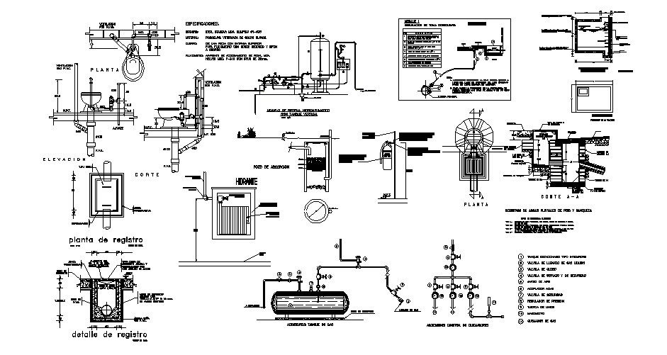 Gas installation and plumbing details of house dwg file