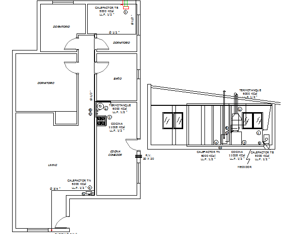 Gas installation of housing with layout plan dwg file
