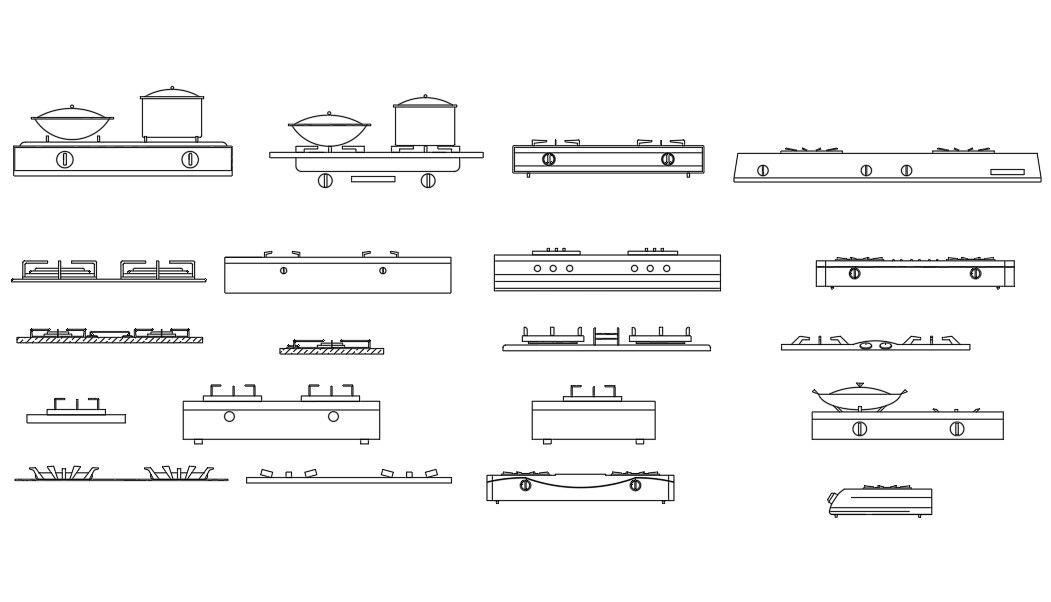Gas Stove Front Elevation CAD Drawing for Kitchen Interior Design