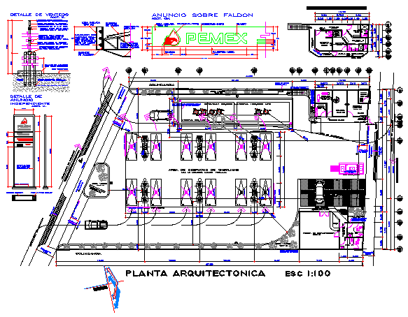 Gasoline filling station convenience store toilets, office design drawing