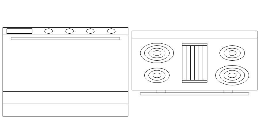 Gas stove and OTG cad blocks in AutoCAD, dwg file.