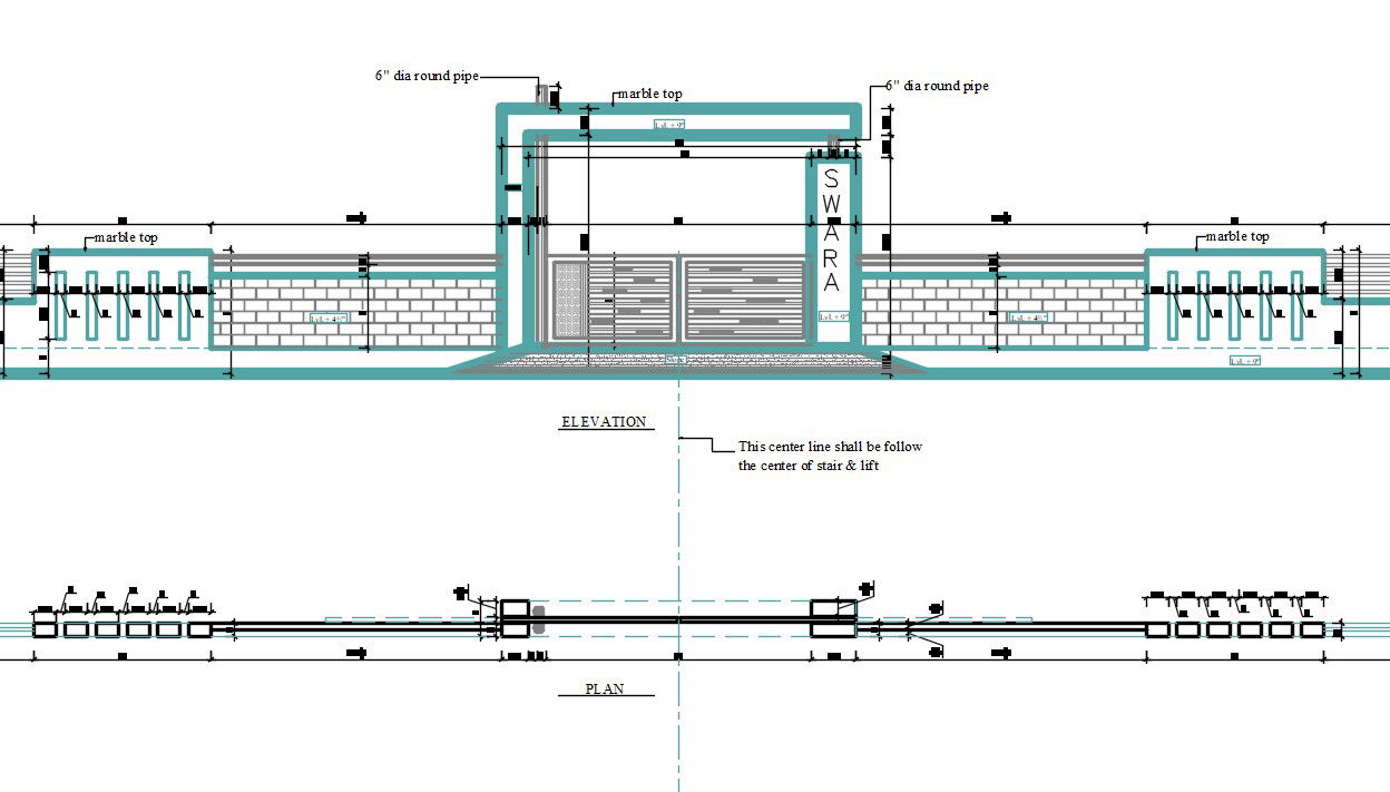 Gate With Compound Wall Design DWG