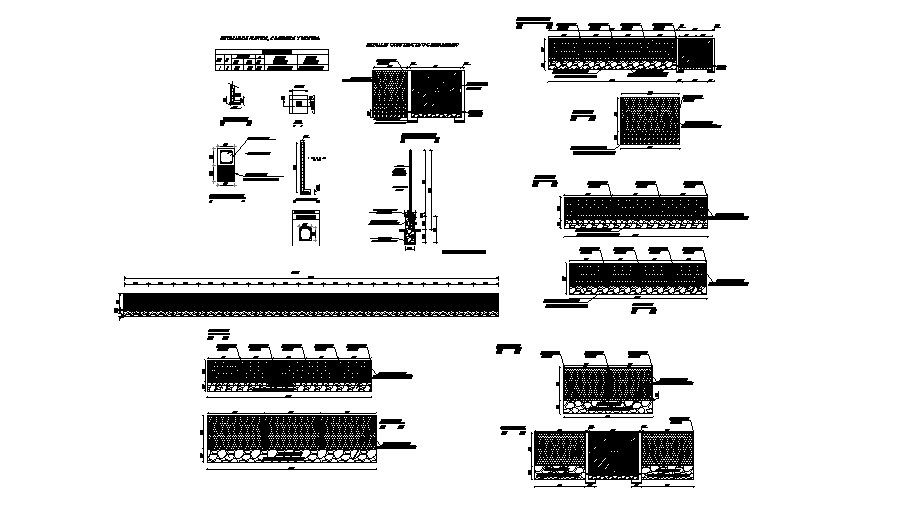 Gate and fence elevation, section and construction details dwg file