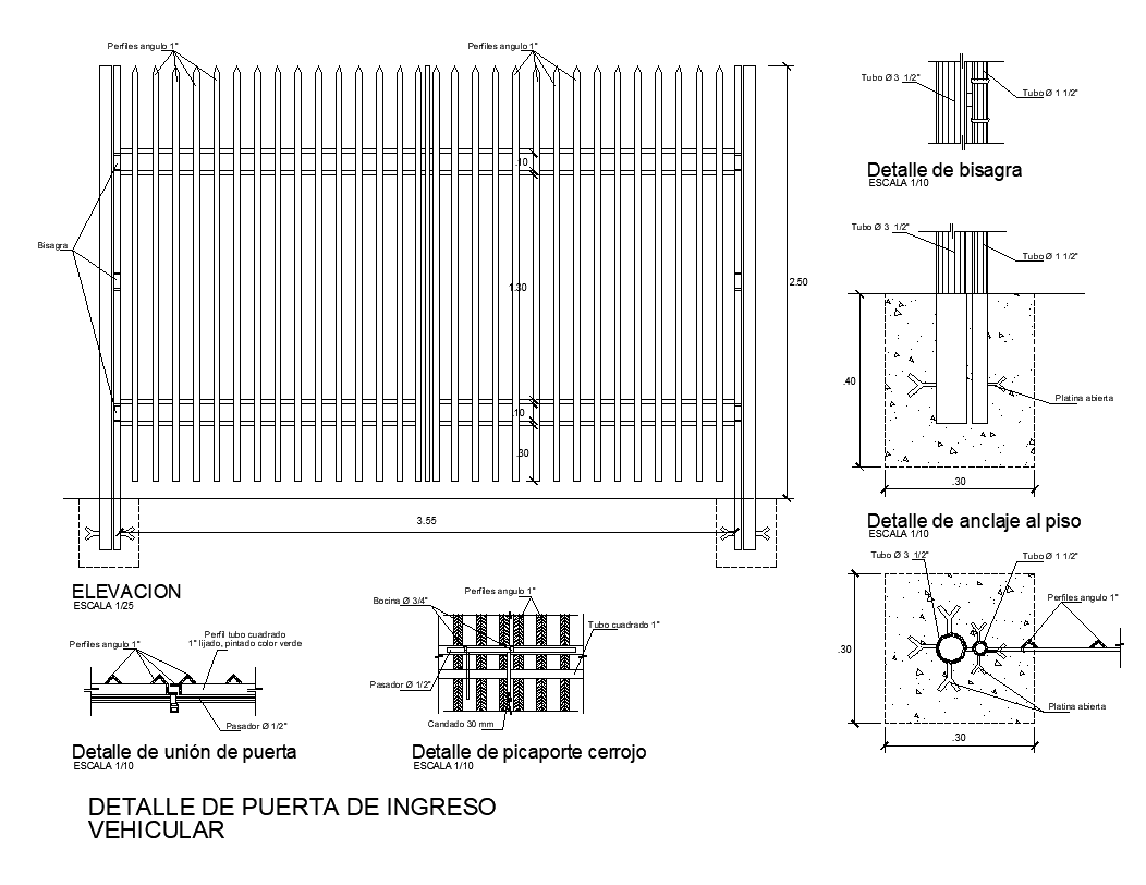 Gate detail elevation and section layout autocad file