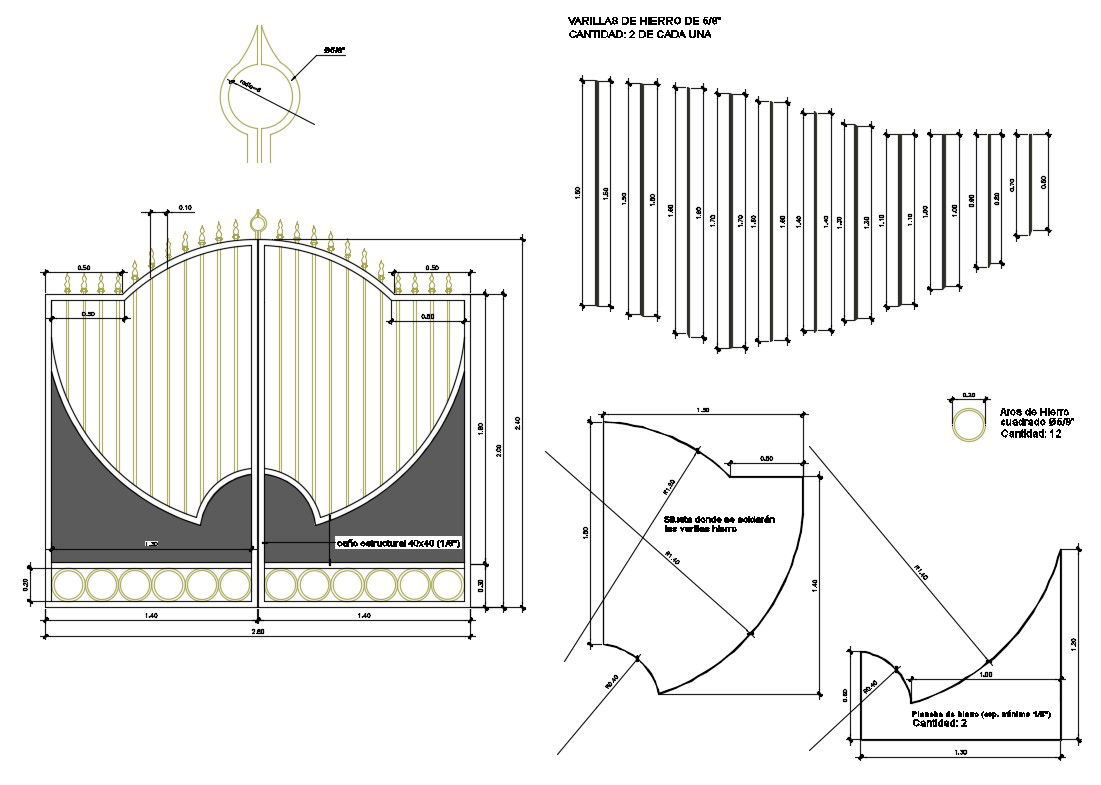 Gate elevation and fence section and auto-cad details dwg file