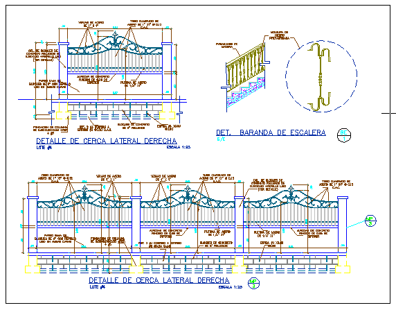 Gate elevation of garden with perimeter fence details dwg file