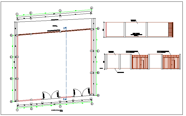 Gate elevation of garden with perimeter fence details dwg file