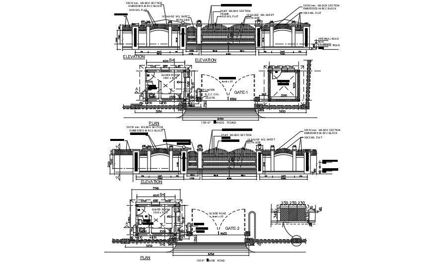 Gate Elevation And Section Plan Layout