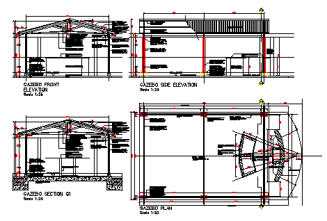 Gazebo Pergola section design drawing