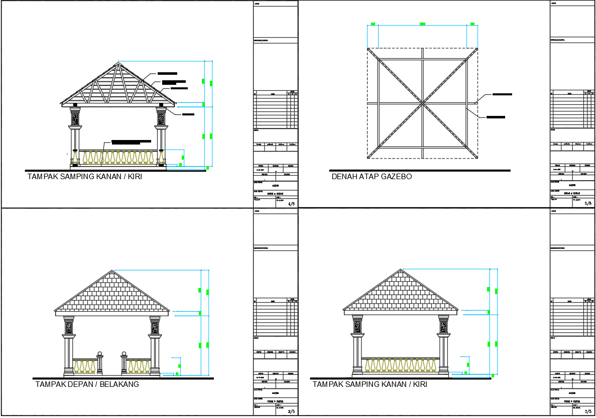 Gazebo Architecture Layout Plan and Elevation in AutoCAD DWG