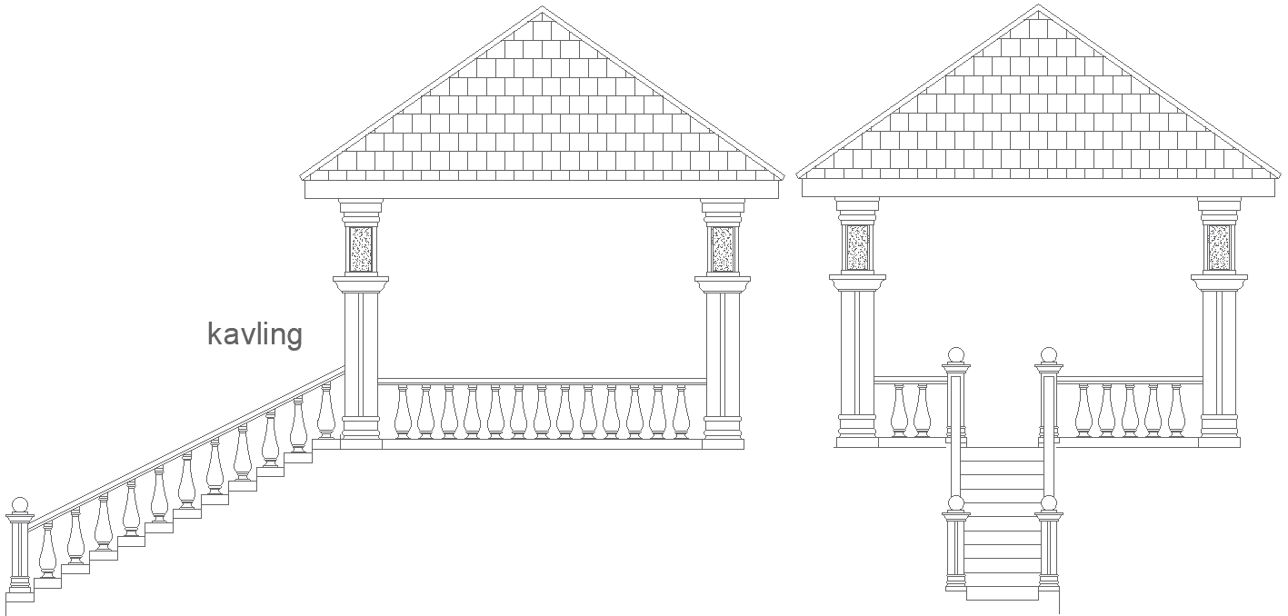 Gazebo Staircase Elevation CAD Drawing in DWG File Format