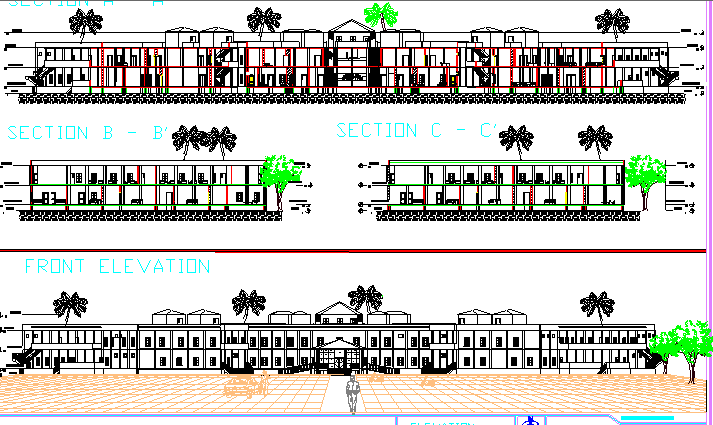 Genera Hospital Complex Elevation and Section Details dwg file