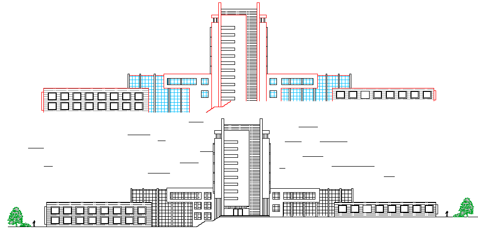 General Hospital Front Elevation and Structure Details dwg file