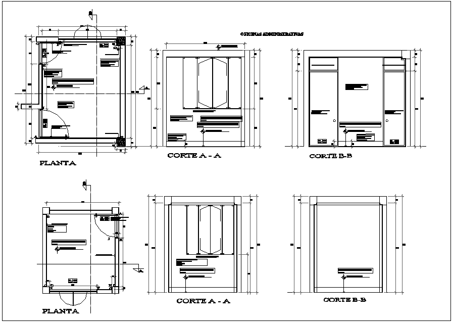 General administrator and accounting assistant plan and section view for office dwg file
