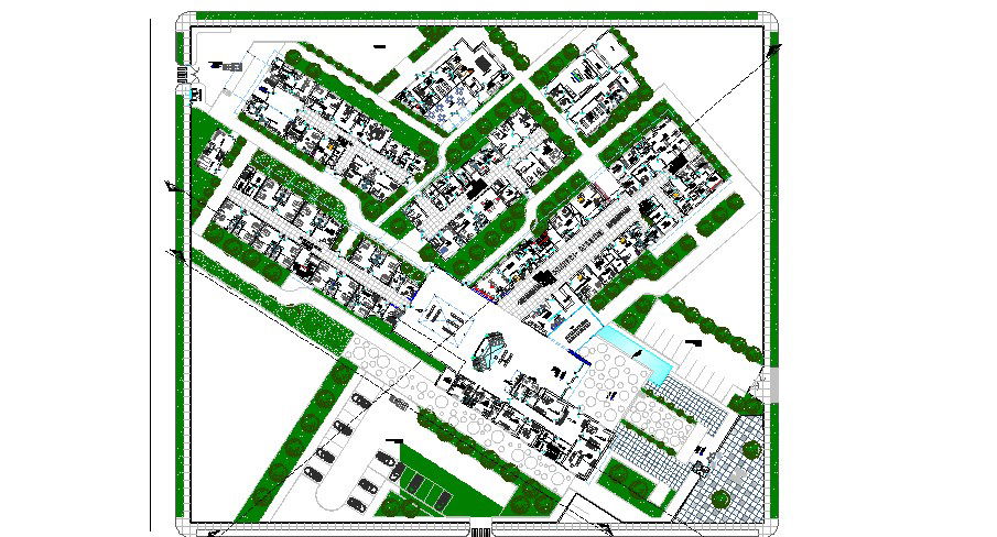 General distribution plan details of multi-flooring hospital dwg file