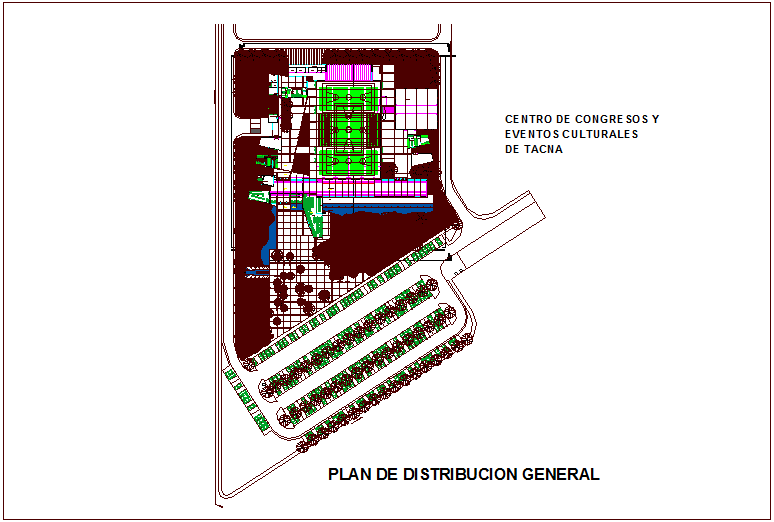 General distribution plan of congress center and cultural event dwg file